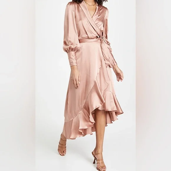 Zimmermann | Dresses | Zimmermann Silk Satin Wrap Midi Dress In Latte Us |  Poshmark